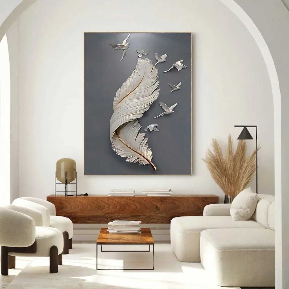 3D Effect Feather Pigeon Canvas Painting Modern Wall Art Poster Print Abstract Minimal Picture for Living Room Home Decor CuadroXJ241104 - view 6