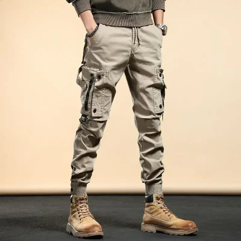 Mens Cargo Pants Outdoor Male Trousers Korean Hiking Loose Biker Motorcycle Cotton Spandex Aesthetic Fashion Baggy Slacks 241105