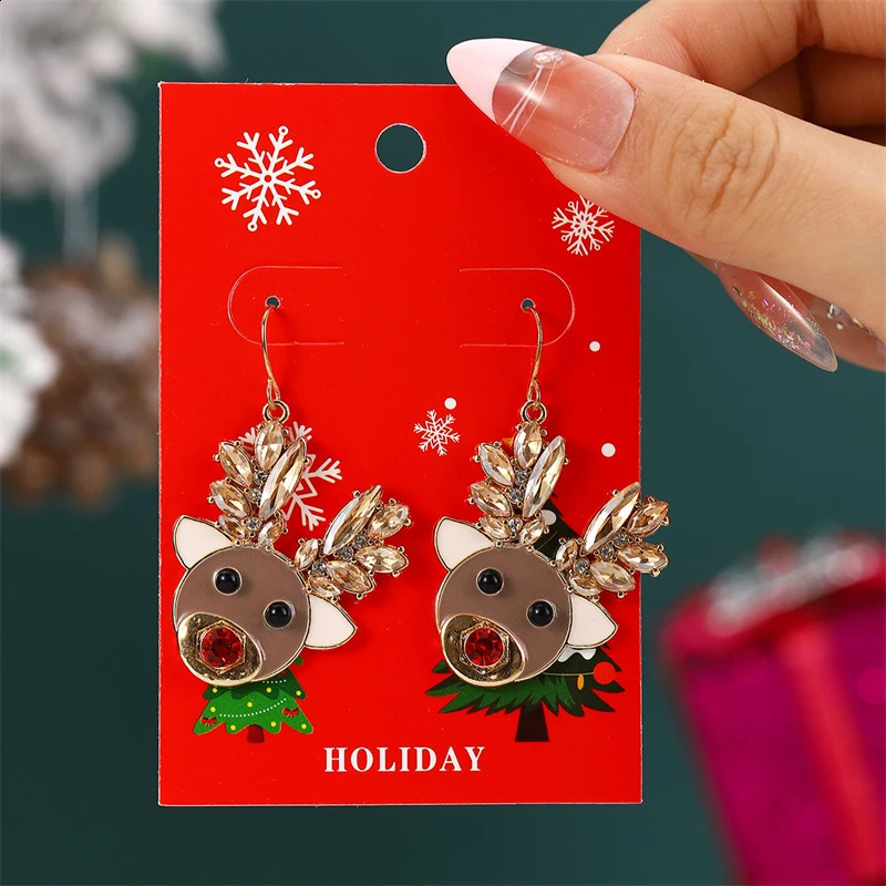 Fashion Plush Christmas Tree Earrings for Women Cute Rhinestone Santa Claus Bells Drop Earring Xmas Year Holiday Jewelry 241105