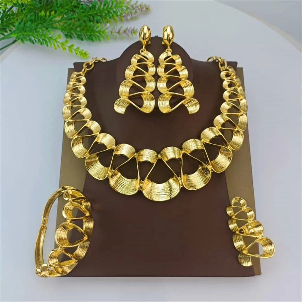 EMMA Women Necklace Earrings Ring Bracelet Jewelry Set Bud Pendant Gold Plated Nigeria Dubai Gold Jewelry Set 241105