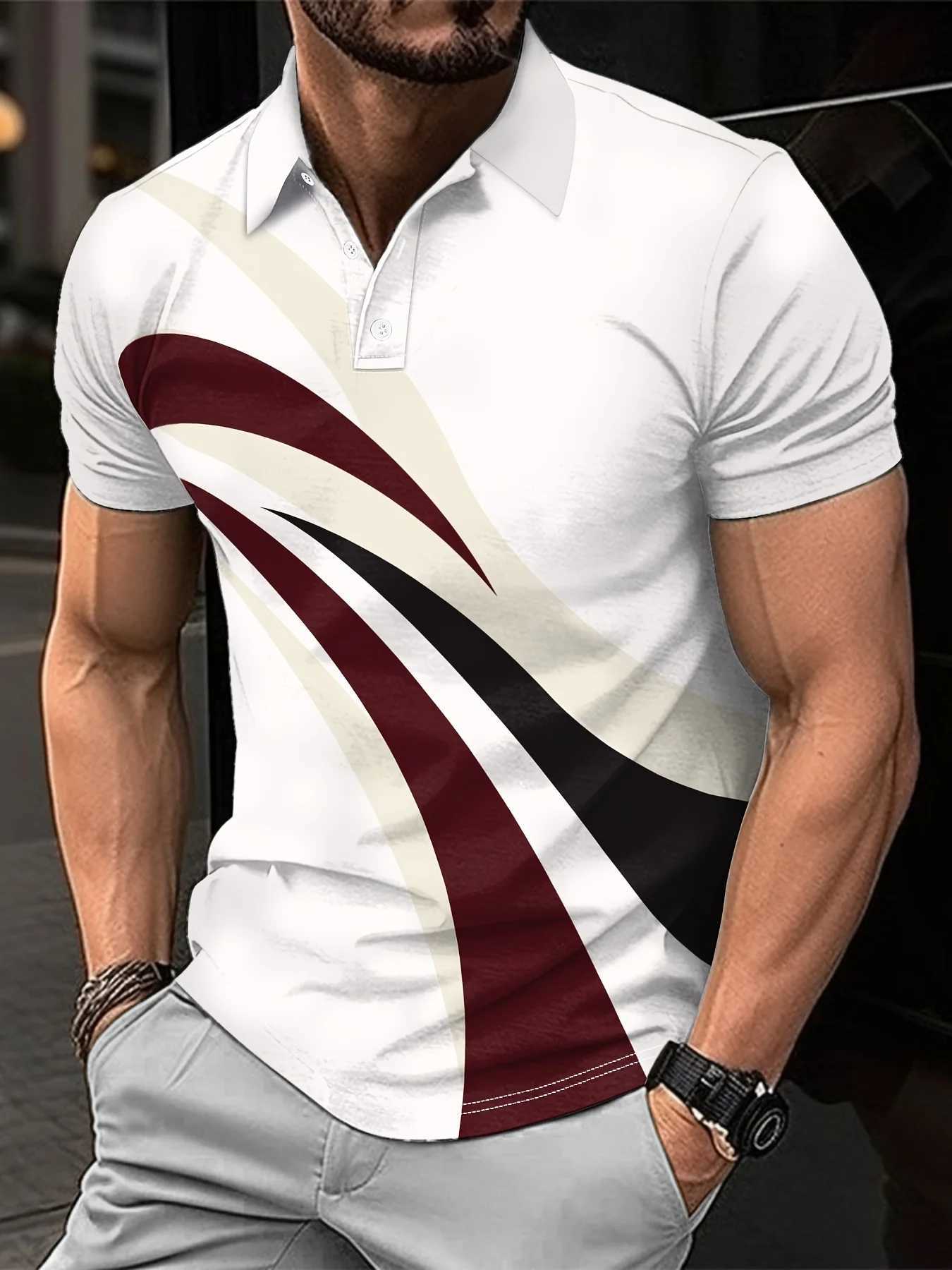 Mens Summer Fashion Short Slip Sport Collar Top Mens Casual 3D Digital Printed Button Top. W241104