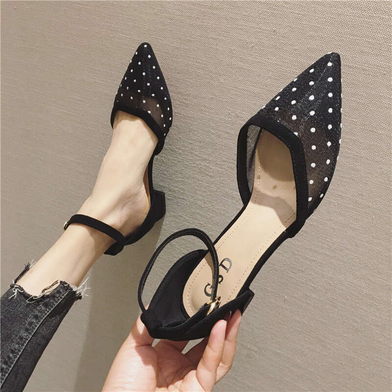 Rough Heeled Fairy Daily Single 2023 Summer New Bag Pointed Breathable Mid Heel Sandals Mesh Women's Shoes