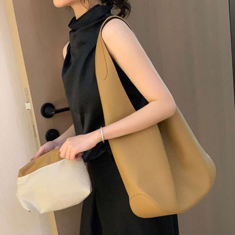 Lazy Style Large Capacity Imported Soft T Leather Tote Women's Texture Single Shoulder Underarm Bag Solid Color
