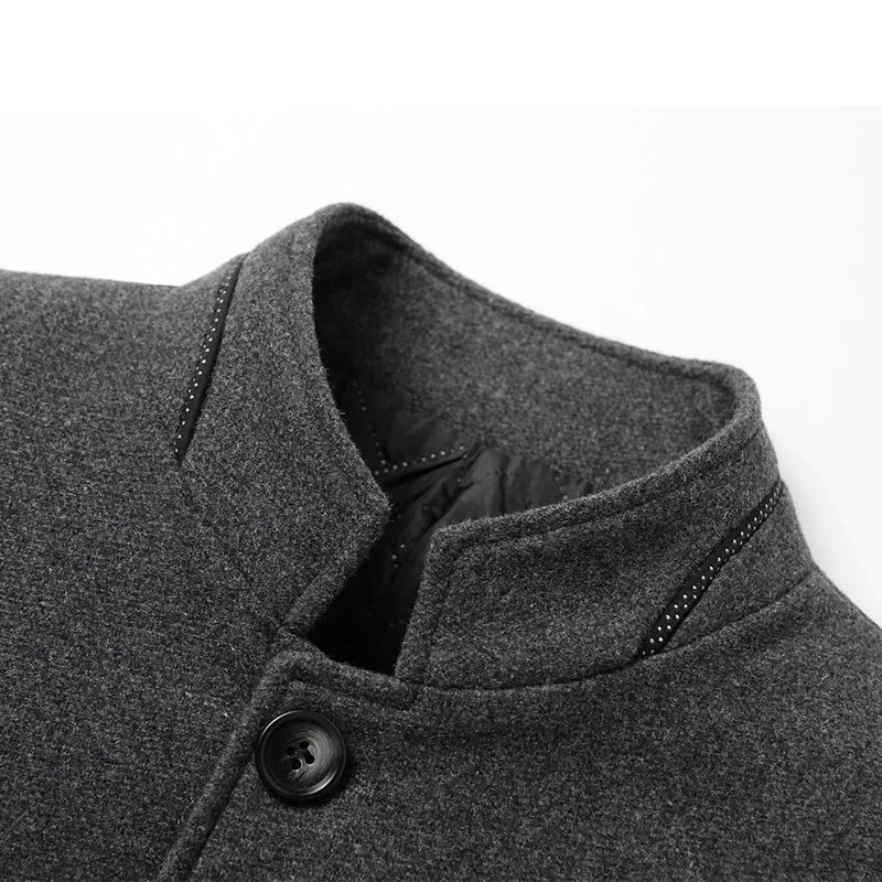 Winter Mens Wool Jacket High-quality Stand Collar Wool Blends Trench Coat Male Business Casual Wool Trench Jackets Men Clothing 241104