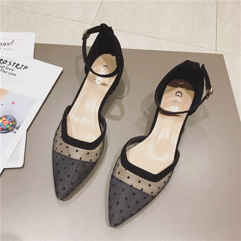 Rough Heeled Fairy Daily Single 2023 Summer New Bag Pointed Breathable Mid Heel Sandals Mesh Women's Shoes