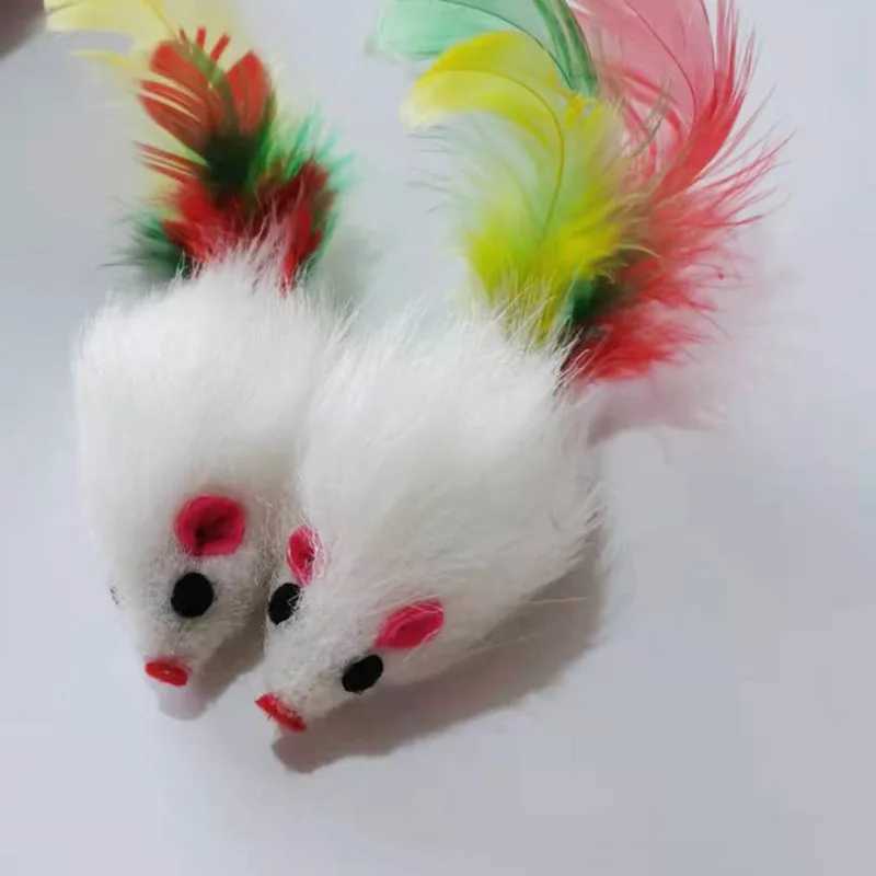 1 cat toy interactive cute soft wool fake mouse colorful feathers fun game training toy cat kitten pet supplies Y250412