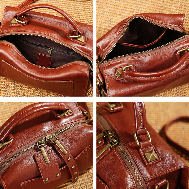 Burminsa Boston Small Genuine Leather Handbags For Women 2025 Trend Designer Wide Strap Pillow Ladies Shoulder Crossbody Bags