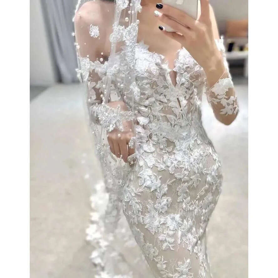 Woman For BOHO Dress Wedding Robe Style Long Sleeve Backless Mermaid Appliques Lace Wers Court Train Illusion Bridal Gowns Vestido De Noiva