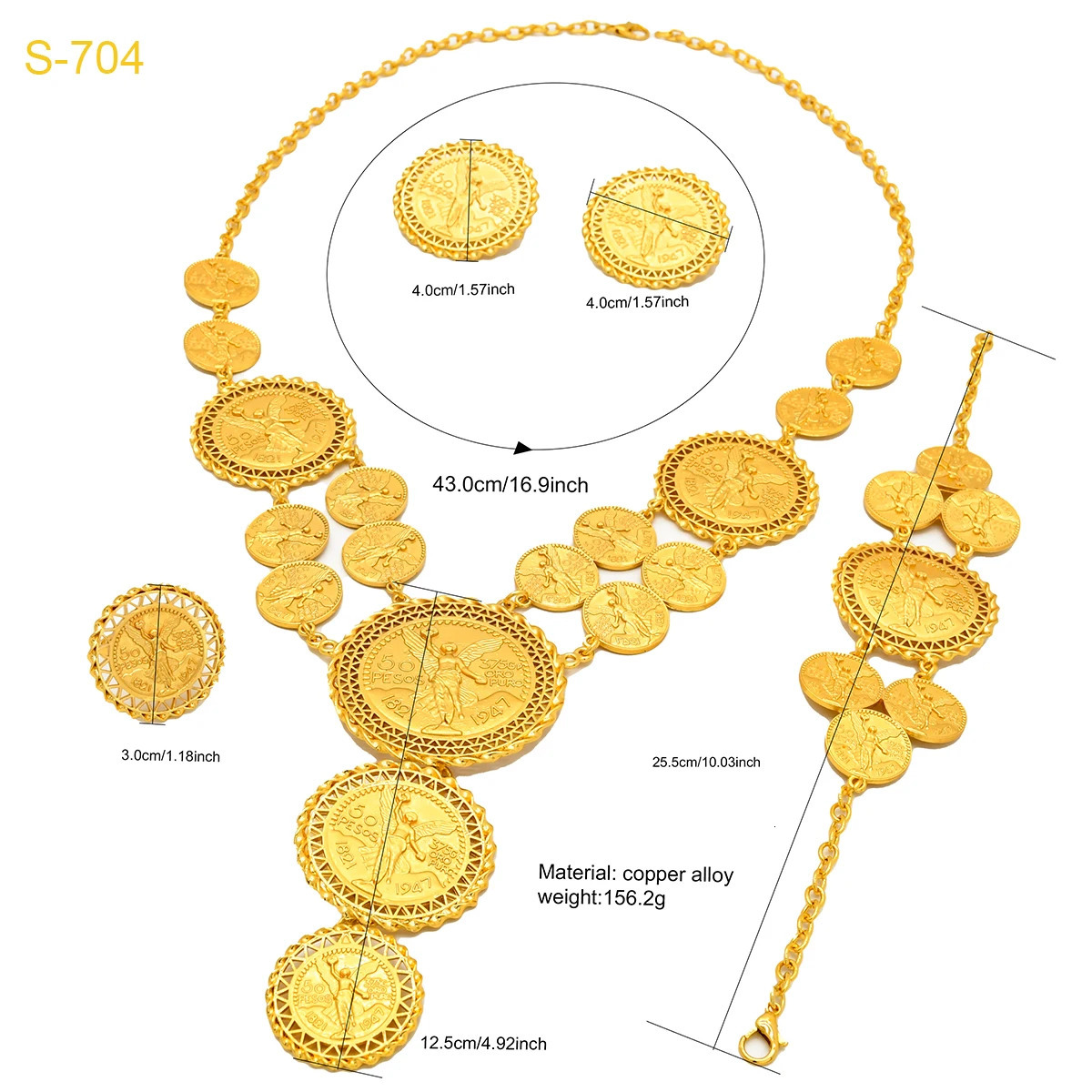 ANIID ly ed Dubai gold coin necklace bracelet jewelry set African Ethiopian bride wedding gift241105