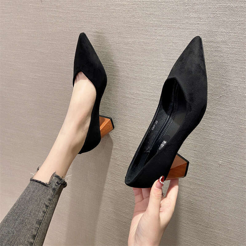 Korean Version Of Black High Professional Etiquette, Formal Attire, Interview, Pointed Toe, Medium Thick Heels, Wedding Commuting Temperament, Women&#