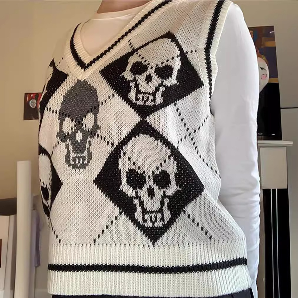 Vest Jacket Autumn And Winter Women's Outerwear Knit Halloween Sweater V-Neck Harajuku Streetwear Knitwear