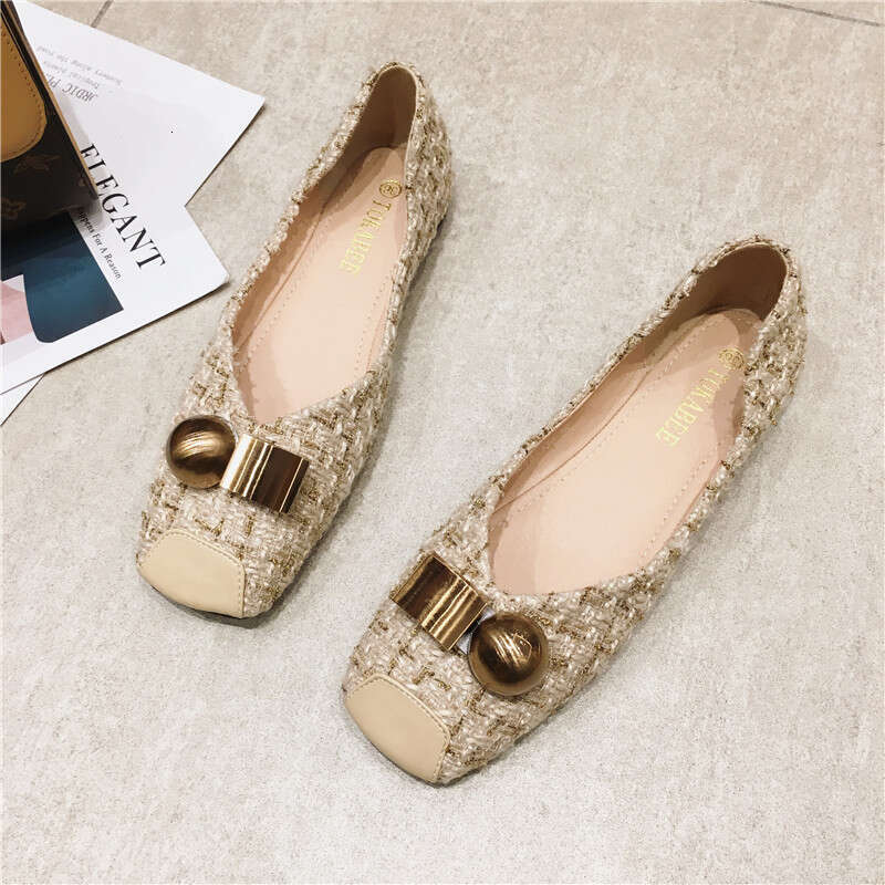 Korean Spring And Autumn New Edition Internet Celebrity Versatile Small Fragrant Style Square Head Shallow Mouth Fairy Women's Comfortable Soft H