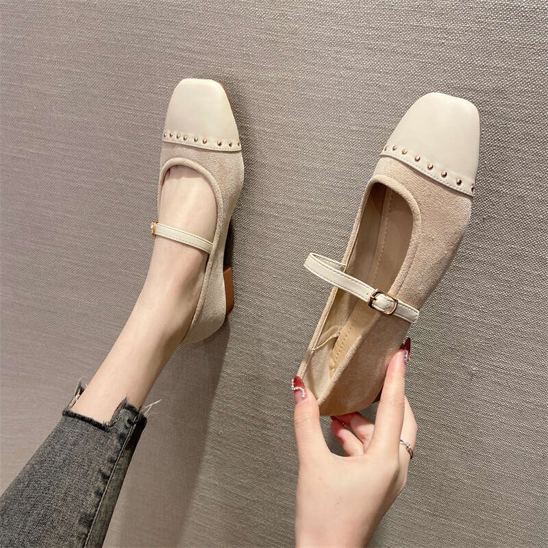 One Line Mary Jane Korean Version Spring New Square Toe Shallow Mouth Soft Sole Fragrant Style Single Shoe Women's Low Heel Scoop Shoes