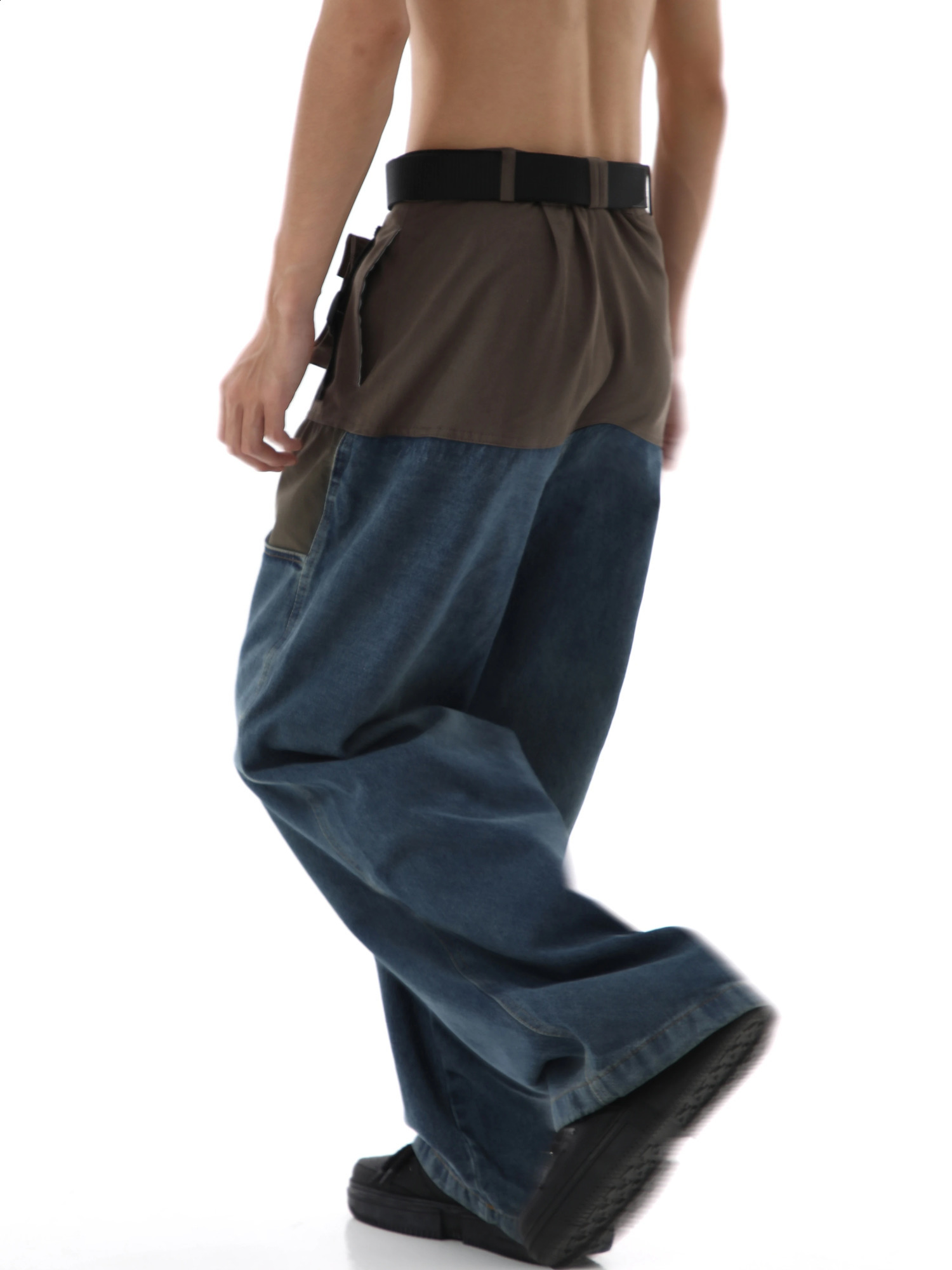HOUZHOU Patchwork Baggy Wide Leg Jeans Pants Men Distressed Denim Trousers Male Oversize Japanese Streetwear Safari Style Casual 241105