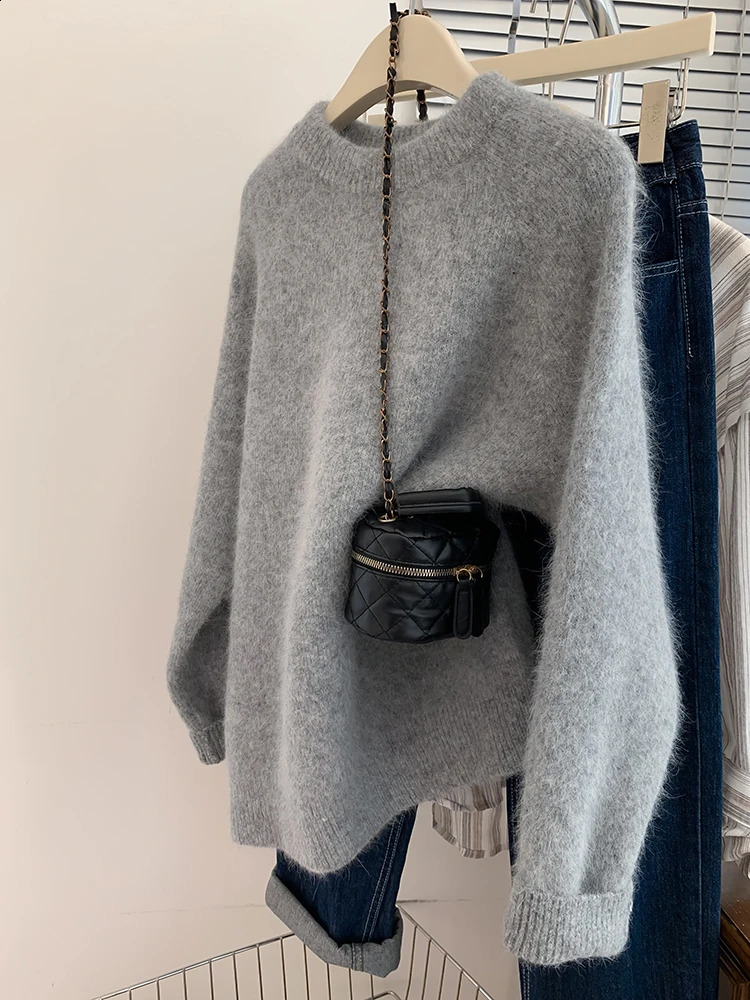 Womens Knitted Sweater Fashion Retro Solid Color Sweater Large Loose Knitted Zipper Autumn Collection 241105
