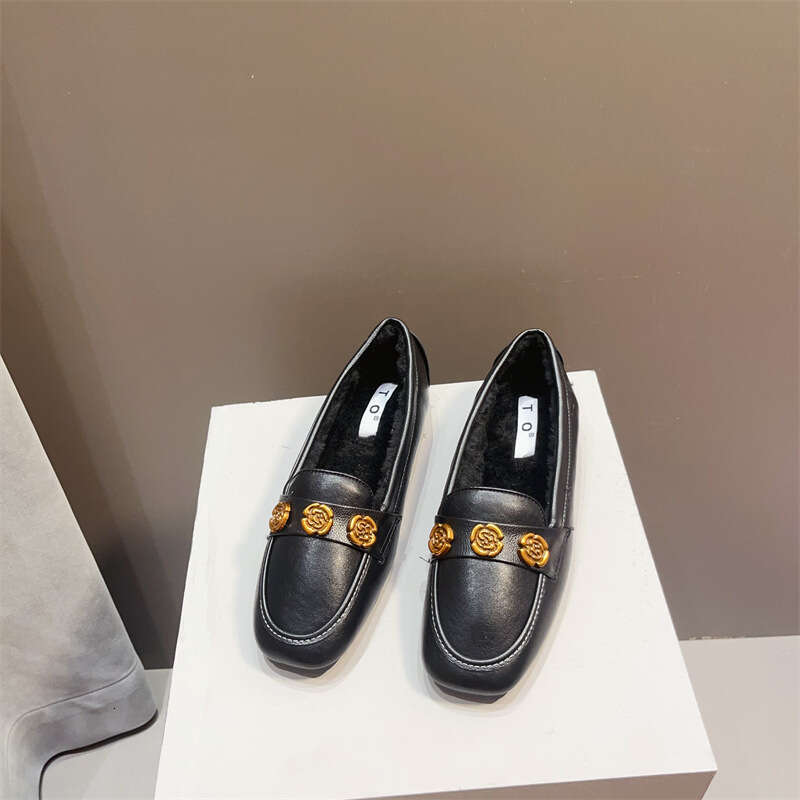 Feng Fang Tou Flat Single Women's Autumn And Winter Cotton Le Fu Mao Warm Large Soft Bottom Bean Shoes