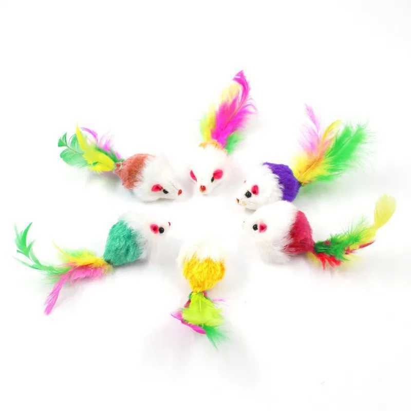 1 cat toy interactive cute soft wool fake mouse colorful feathers fun game training toy cat kitten pet supplies Y250412