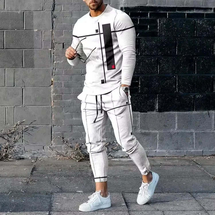 Fall Mens Clothing 3d Printied Mens Fashion Long Sleeve Pants Two-Piece Mens Casual Loose Long Sleeve Pants Two-Piece Set 241105