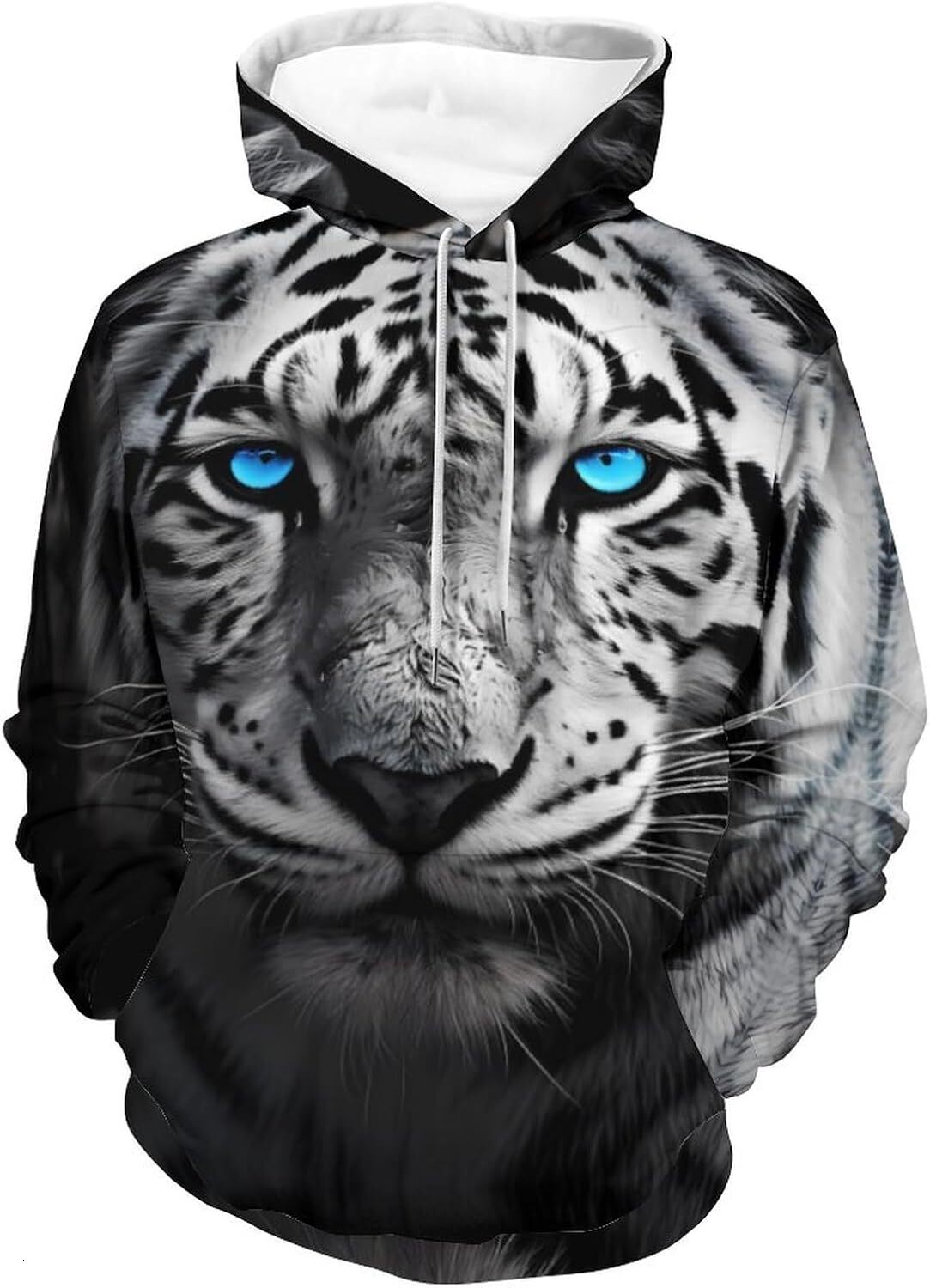 Hoodie for Mens Womens Wild White Tiger Hoodies for Men 3D Print Pullover Hooded Drawstring Loose Sweatshirt with Big Pockets Graphic fashion cool