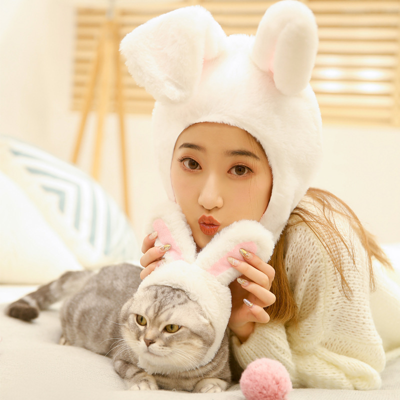 White rabbit ears hat dog cat pet headgear cute bunny headwear costume performance photoprops pink warm hood festival cosplay popular simple 5 23hy