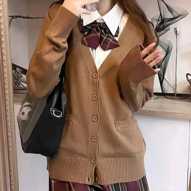 Sweet Wind Sweater Spring and Autumn Vneck Cotton Knitted Academy Style JK Uniform Cardigan Student Girl Role Play 241105