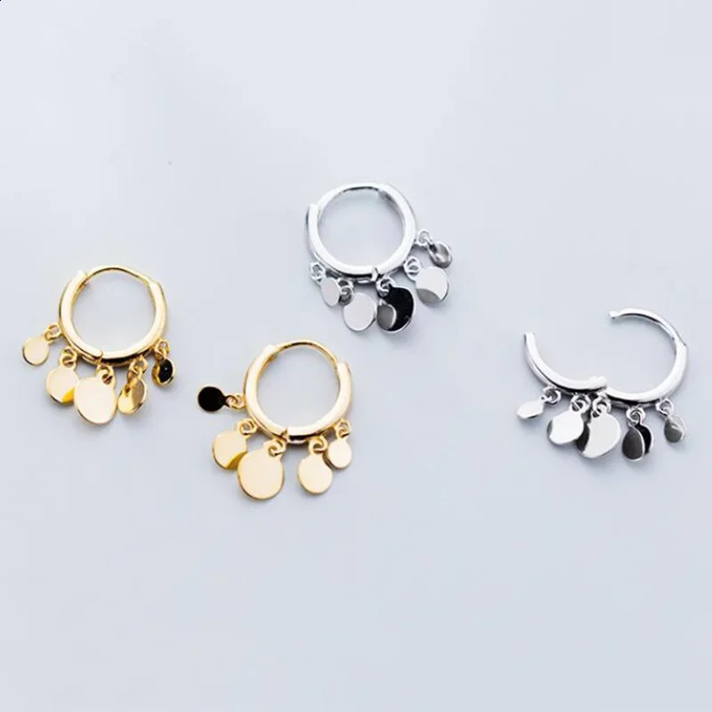 TrustDavis 925 Sterling Silver Round Disc Tassel Pendant Hoop Earrings For Women Girls Party Daily Wear Jewelry DA2429 241105