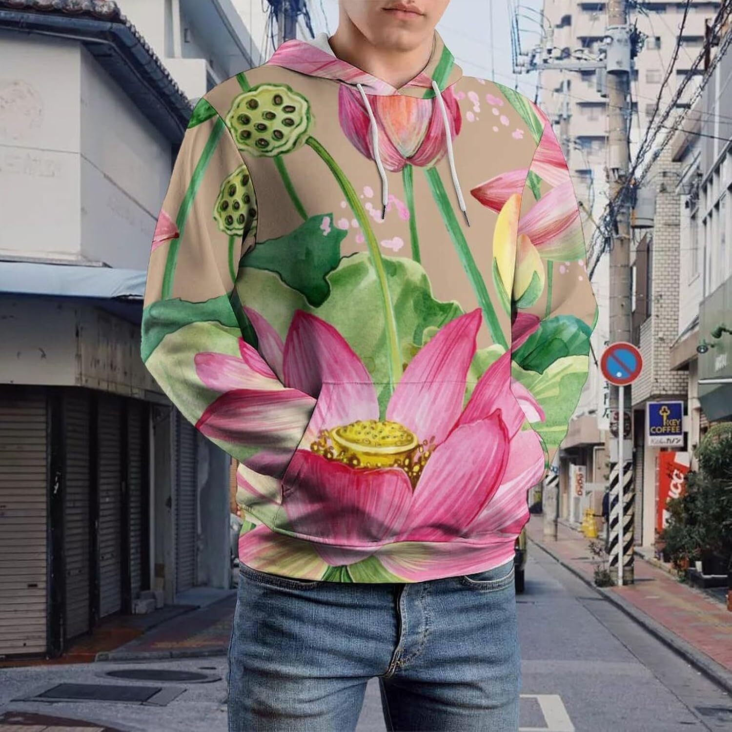 Hoodie for Mens Womens Watercolor Plant Flowers Hoodies for Men 3D Print Pullover Hooded Drawstring Loose Sweatshirt with Big Pockets Graphic