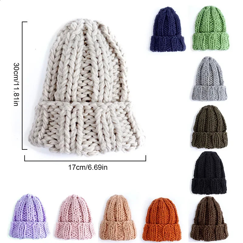Women Winter Knitted Beanies Hat Thick Soft Warm Coarse Large Solid Female Ice Ski Bonnet Skullies Cap 241105