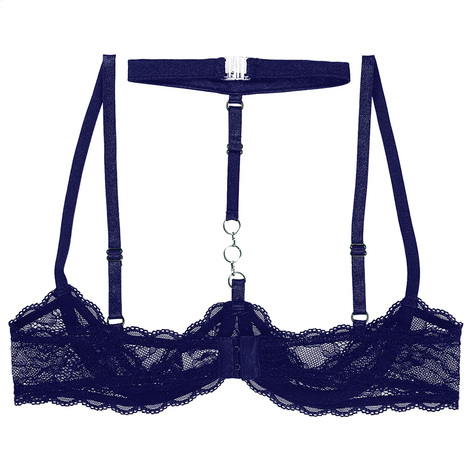 Womens Lingerie Adjustable Spaghetti Straps Push Up Sheer Lace Bra Tops Open Breast Exposed Halter Neck O Ring Brassiere 241105