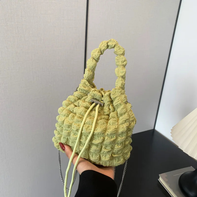 brushed nylon pleated womens handbag casual cross body bag small water bucket handbag 241105