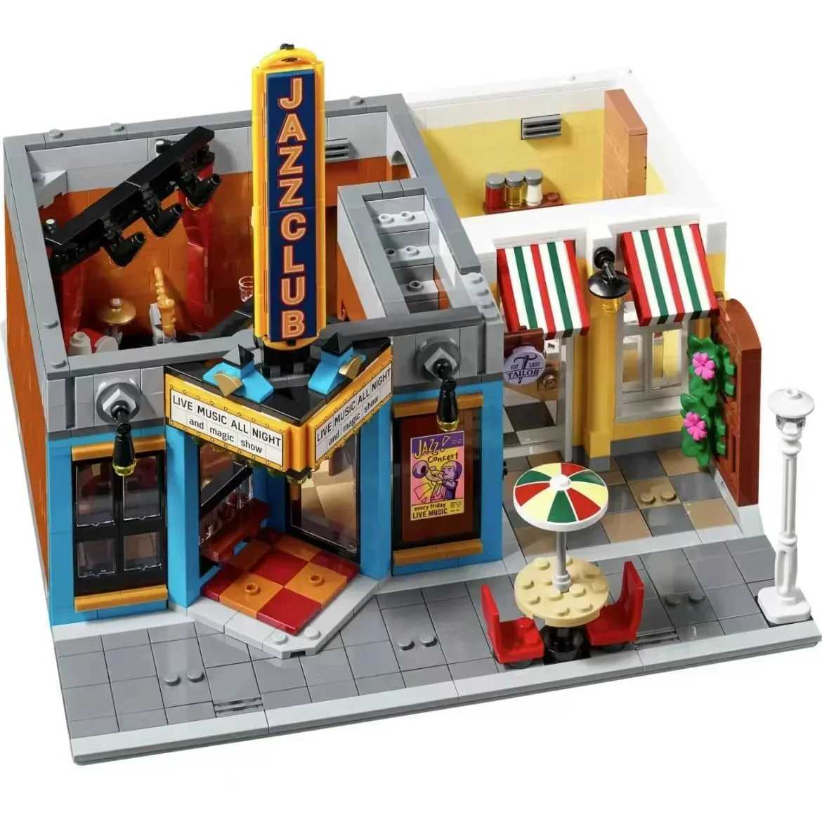 Blocks Newly created Jazz Club professional pizza shop model modular building block compatible with 10312 street view toysY24110541SQ