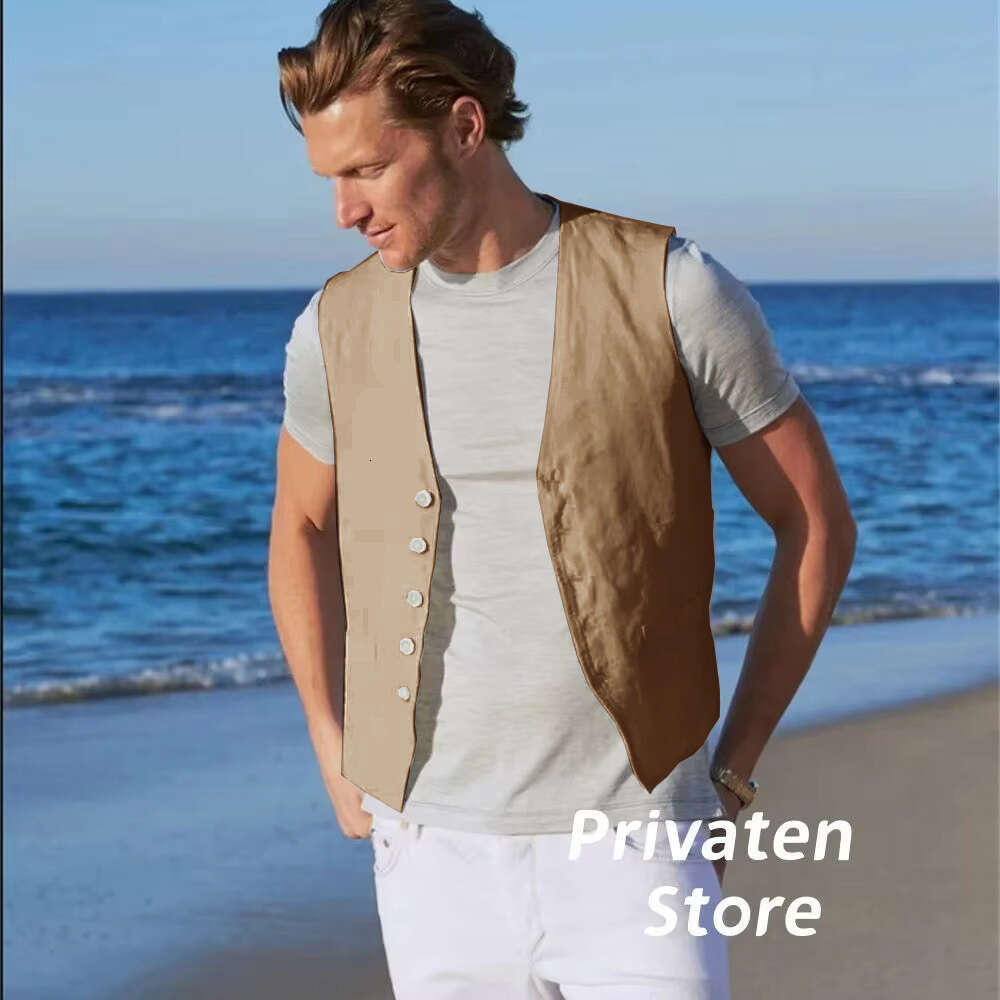 Vest En Single Breasted V-Neck Cardigan White Comfortable And Soft Casual Travel Plus Size Men Waistcoat Tops Chaleco