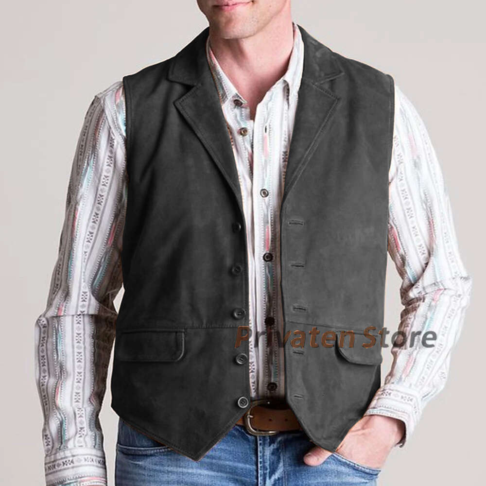 Men's Vest Suede Notched Lapel Single Breasted Casual Steampunk Jacket Plus Size Solid Button Cardigan Colete Mascuo