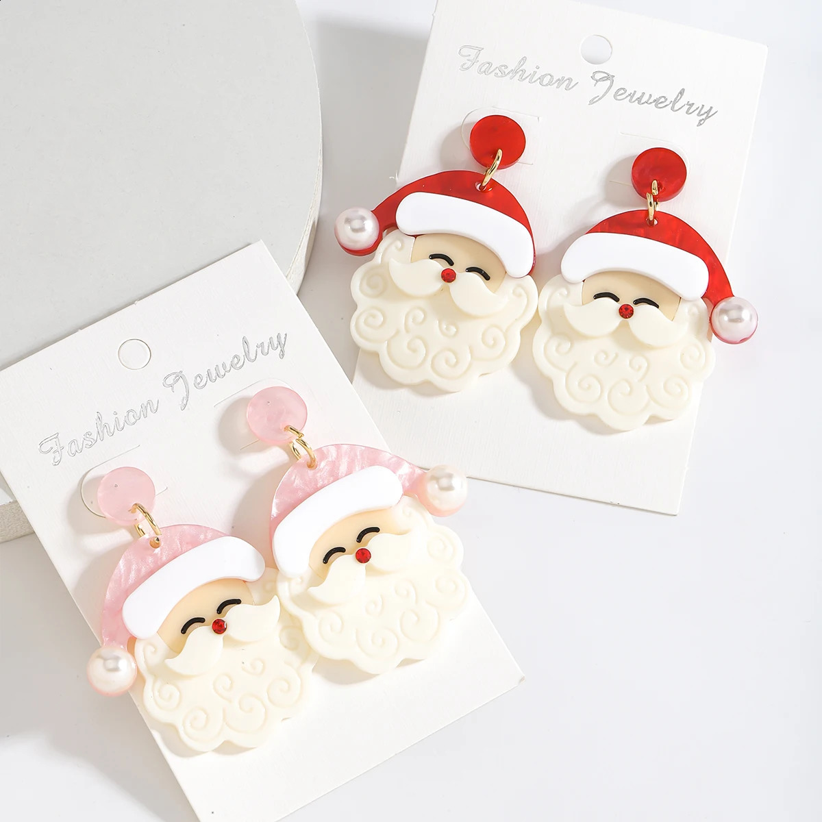 Pink Christmas Earrings Winter Holiday Santa Snowman Tree Shapes Dangle Celebration Accessories Gifts 241105