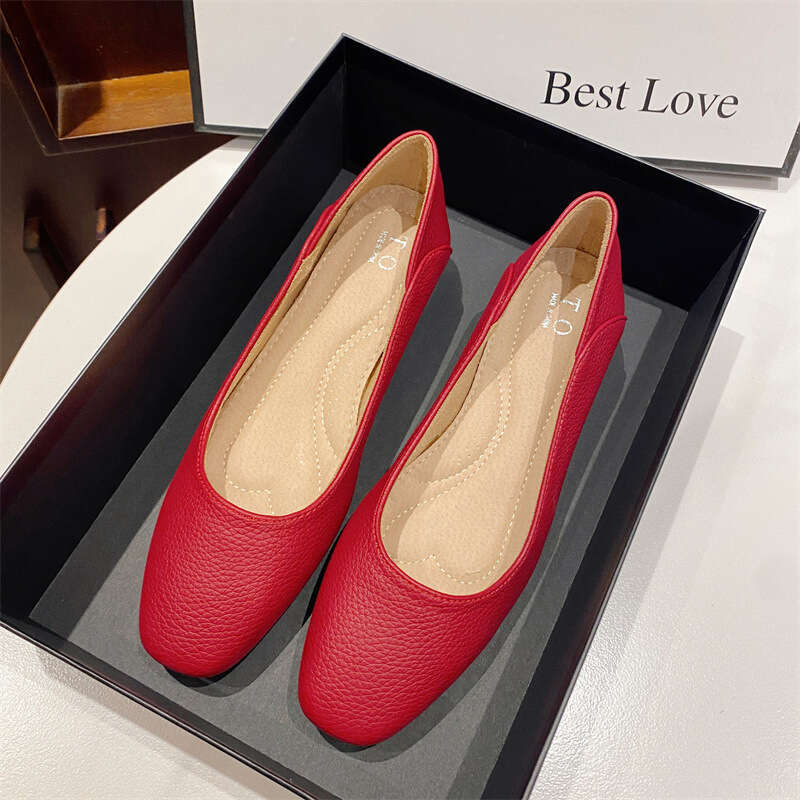 Square Toe Low Order For Women, Spring 2023 New Korean Version, Shallow Mouthed, Simple, Soft Leather, Comfortable, Niche Scoop Shoes
