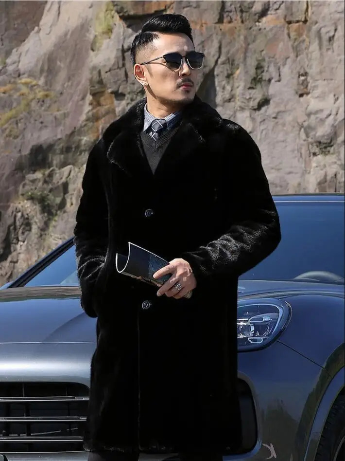 Winter Mens Artificial Fur Jacket Warm and Windproof Long Hair Blended Coat Black Brown Thick Coat M-4XL 241104