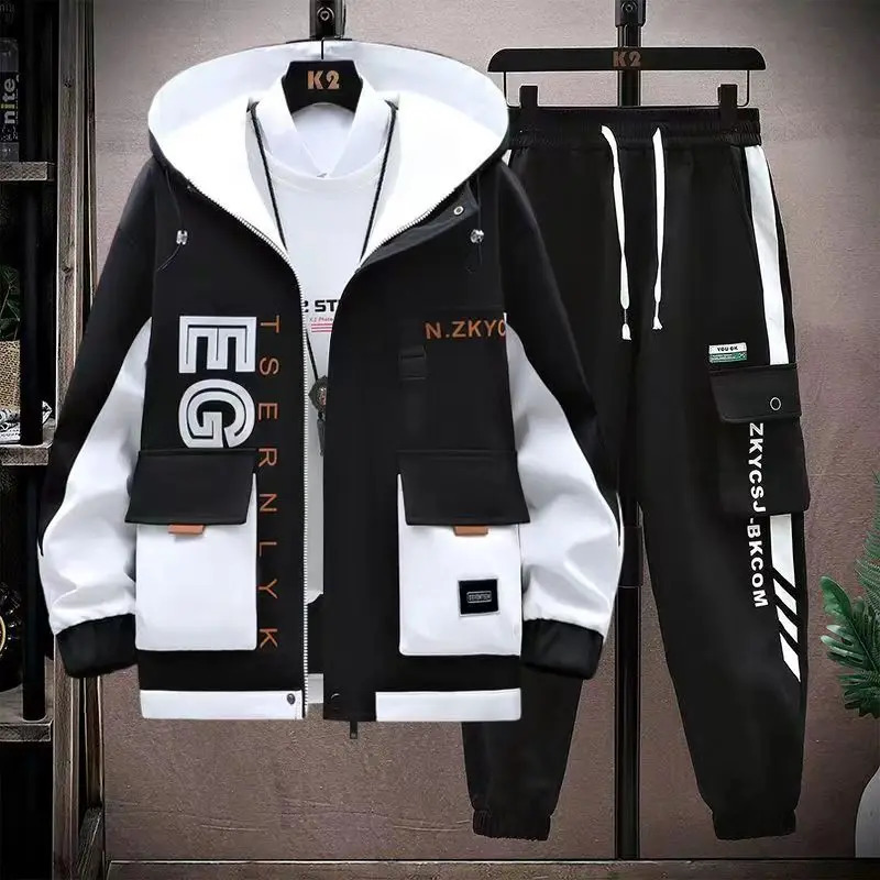 Mens spring autumn casual hooded jacket patch work warm jacket mens high-quality clothing size 4XL direct 241104