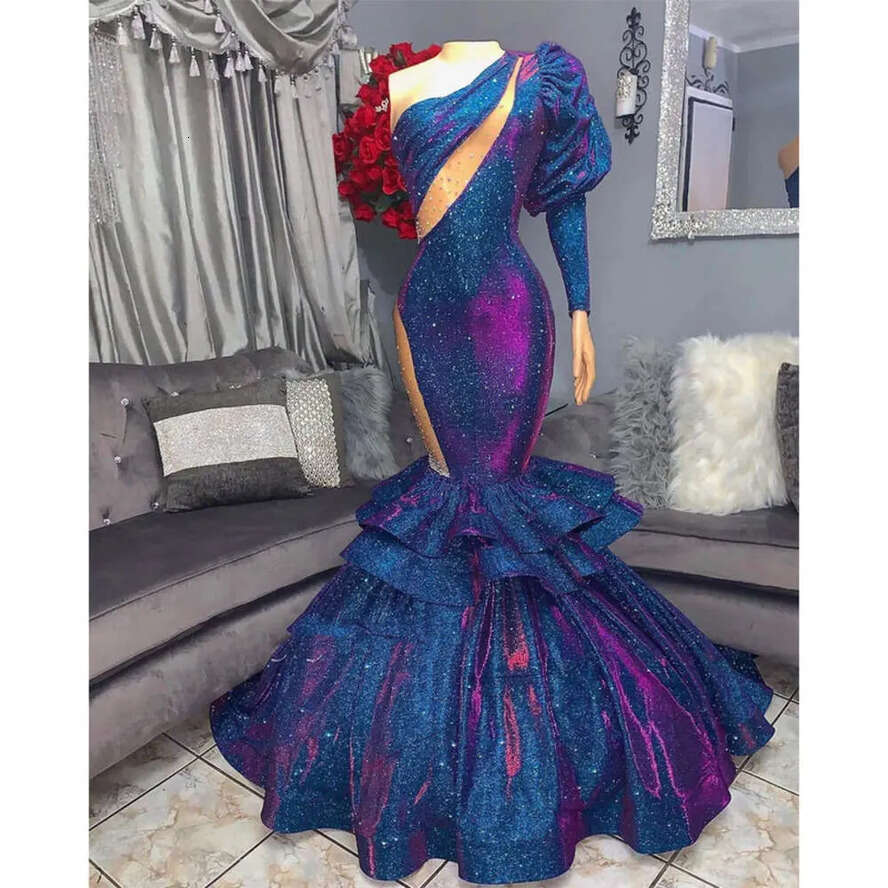 Aso Arabic Navy Ebi Blue Prom Dress Beaded Mermaid Evening Formal Party Second Reception Birthday Engagement Gowns Dresses Robe De Soiree ZJ Es