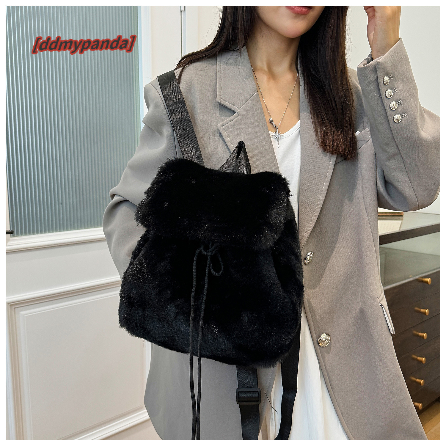 Autumn and winter fur bag new casual small women's versatile Korean version high-end fashion backpack #26 ddmypanda