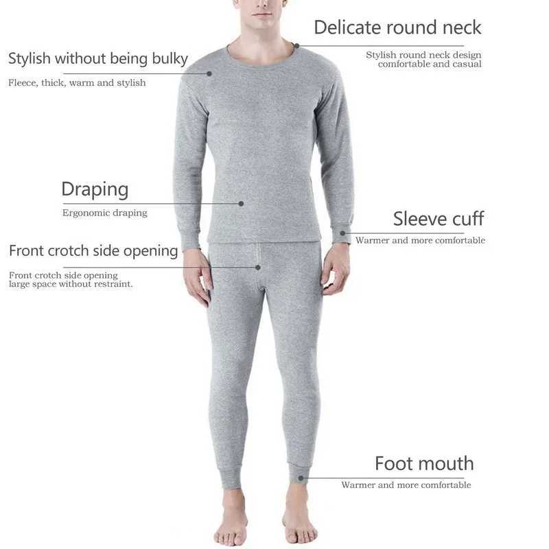 Winter Thermal Underwear Set For Men Thickened Bottom Shirt Long Johns 2pcs Thick Fleece Pajamas Suit Inner Wear Basic Clothing LX241104