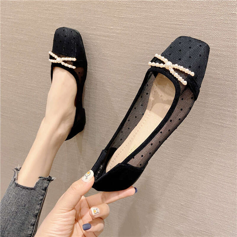 Korean Version Of 2023 Spring Summer New Shoes, Fashionable And Breathable Mesh Toe Cover, Shallow Mouth Heel Flat Bottom Women's Sandals
