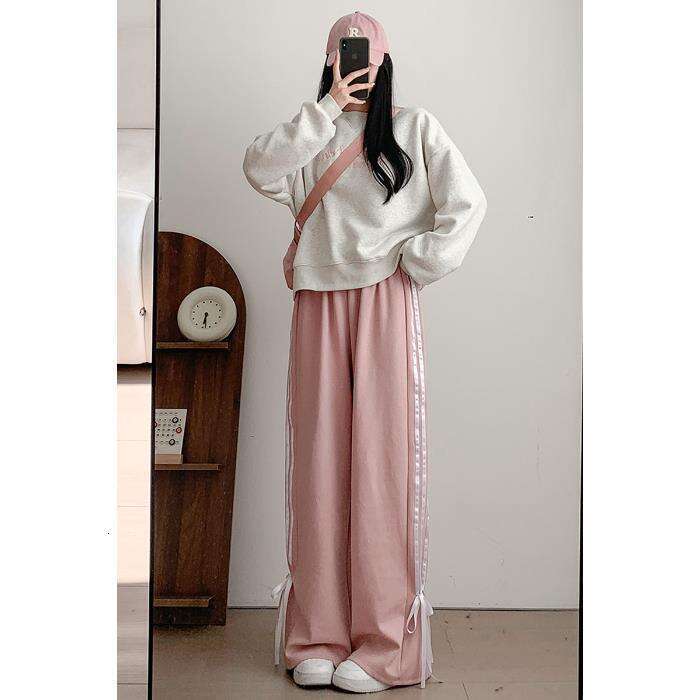 shanshi three stripes pants Korean version high waisted for women in autumn winter loose straight leg casual versatile pants with a hanging feeling an
