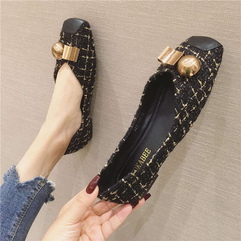 Korean Spring And Autumn New Edition Internet Celebrity Versatile Small Fragrant Style Square Head Shallow Mouth Fairy Women's Comfortable Soft H