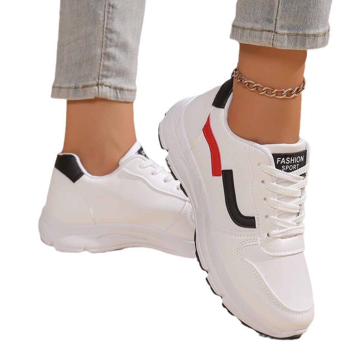 Spring-Autumn Athletic Fashion Sneakers for Women | Durable Leather Surface & Comfort Sole