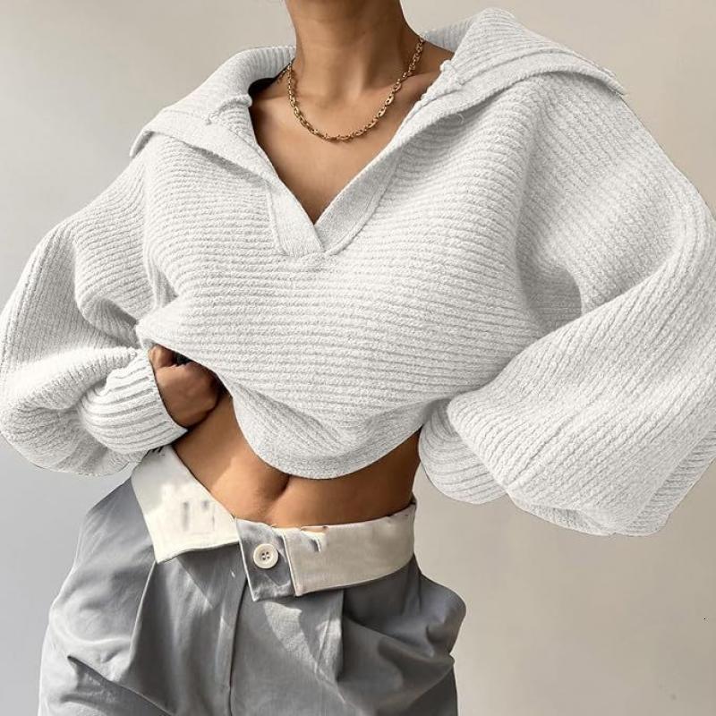 2024 Fall Women's Loose Knit Sweater Female Solid Color Casual Wear Lady Winter Monochromatic Large Size Lapel Knitted Clothing