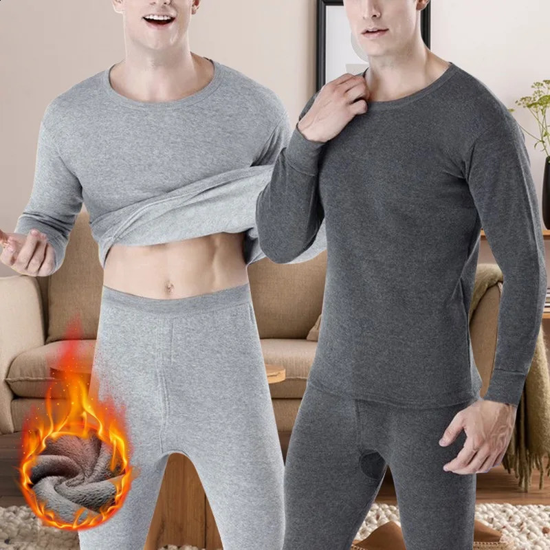 Winter Men Thermal Underwear Sets Thermal Long Pants Legging Homme Sexy Plus Velvet Pajamas Set Casual Thickened Men Underwear 241105