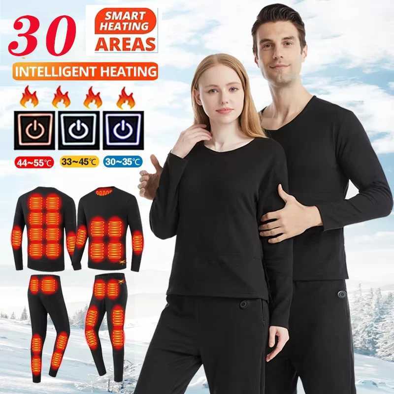 30 Zones Heating Heated Underwear Women Men Motorcycle Jacket USB Electric Heating Underwear Fleece LX241104