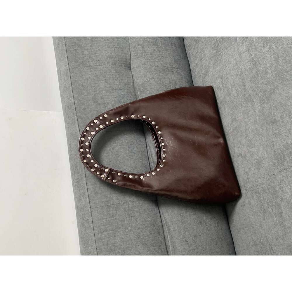 Designer Bag 24 New Retro Rivet Decorative Shoulder Bag European And American Motorcycle Wind Oil Wax Leather Armpit Handbag For Women