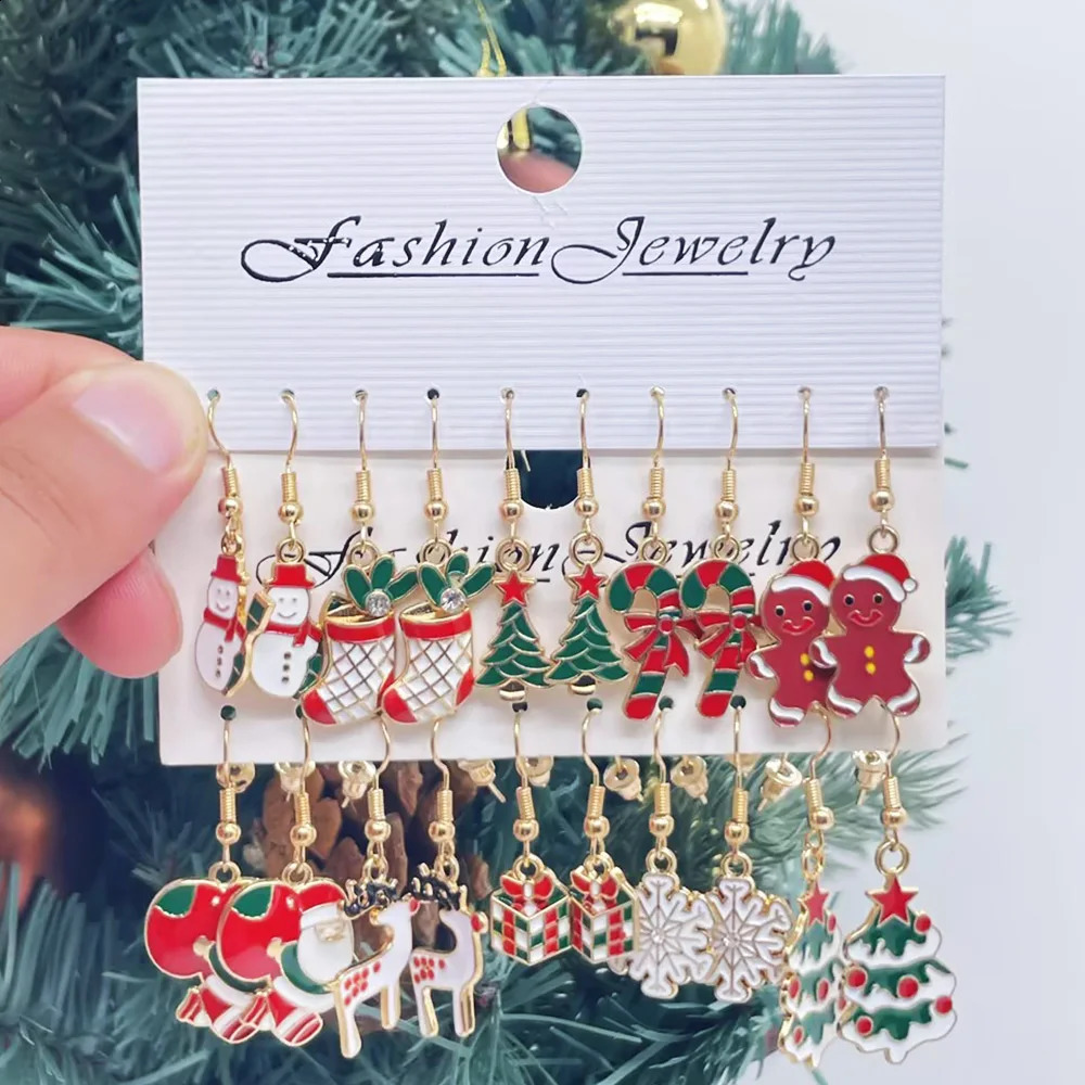 10 Pairs of Womens Christmas Earrings Holiday Pendant Tree Snowflake Bell Reindeer Jewelr 241105