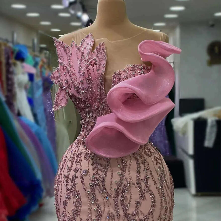 Mermaid Ebi Pink Aso August Prom Dress Crystals Sequined Lace Evening Formal Party Second Reception Birthday Engagement Gowns Dresses Robe De Soiree Z